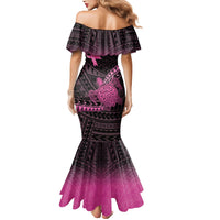 Breast Cancer Awareness Personalised Mermaid Dress Pink Ribbon Turtle Polynesian Pattern Black LT22 - Polynesian Pride