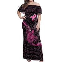 Breast Cancer Awareness Personalised Off Shoulder Maxi Dress Pink Ribbon Turtle Polynesian Pattern Black LT22 Women Pink - Polynesian Pride