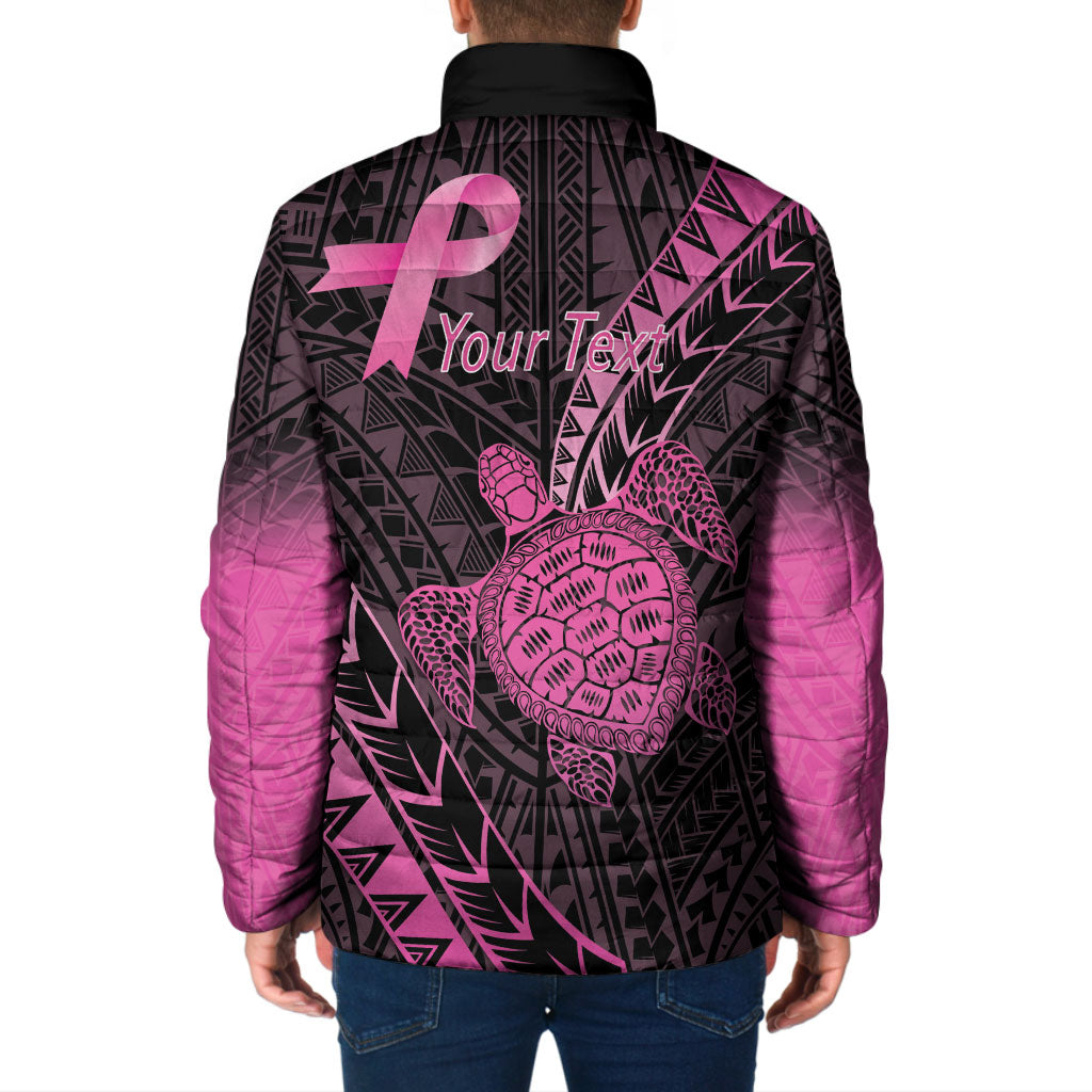 Breast Cancer Awareness Personalised Padded Jacket Pink Ribbon Turtle Polynesian Pattern Black LT22 - Polynesian Pride