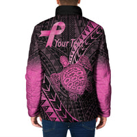 Breast Cancer Awareness Personalised Padded Jacket Pink Ribbon Turtle Polynesian Pattern Black LT22 - Polynesian Pride