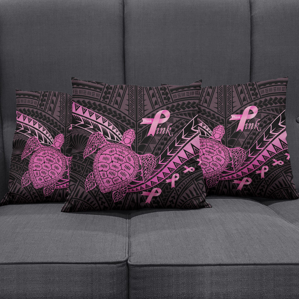 Breast Cancer Awareness Pillow Cover Pink Ribbon Turtle Polynesian Pattern Black LT22 - Polynesian Pride