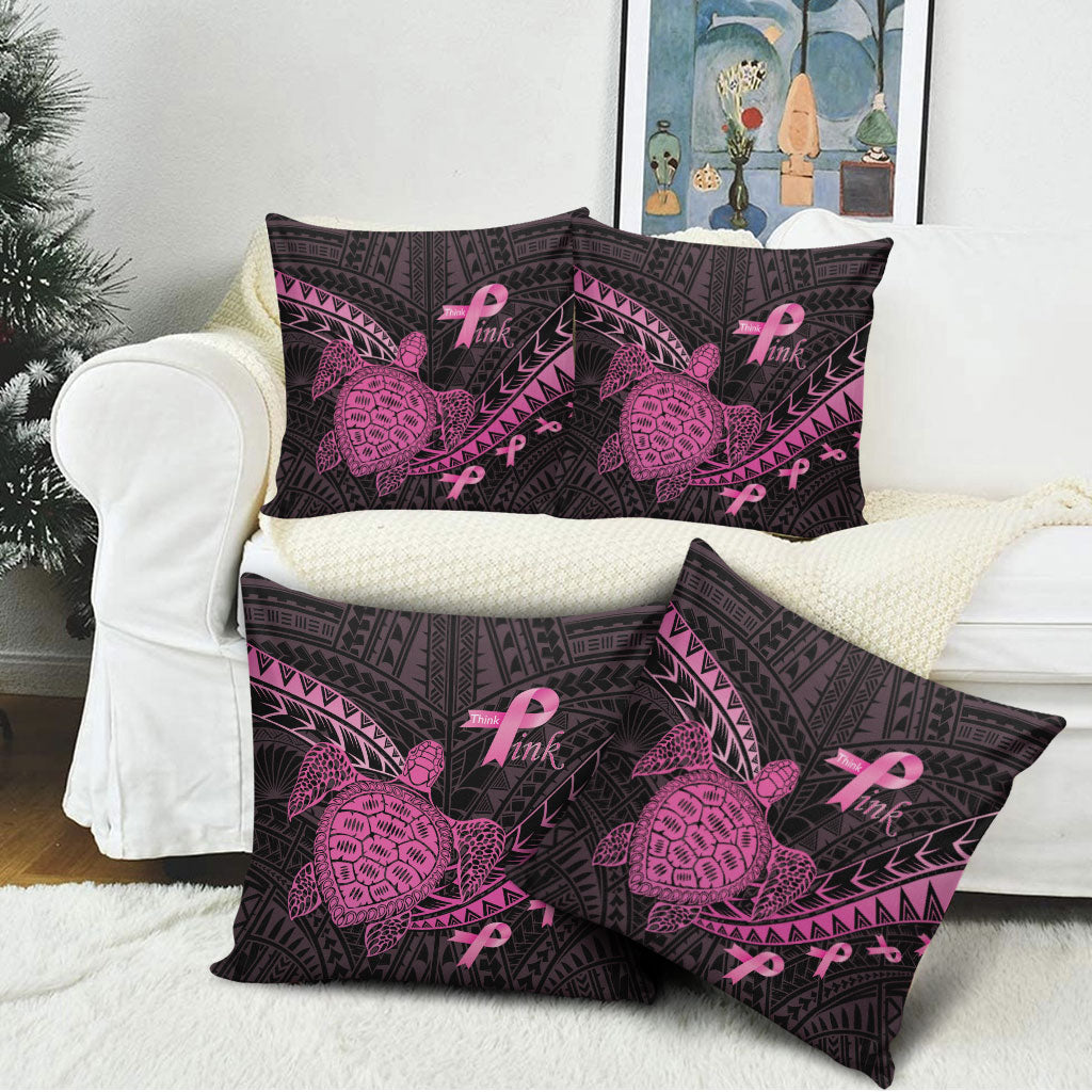 Breast Cancer Awareness Pillow Cover Pink Ribbon Turtle Polynesian Pattern Black LT22 - Polynesian Pride
