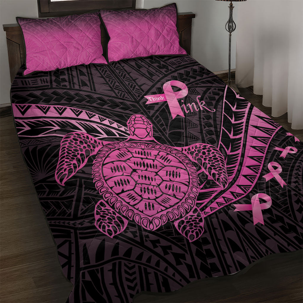 Breast Cancer Awareness Quilt Bed Set Pink Ribbon Turtle Polynesian Pattern Black LT22 Pink - Polynesian Pride