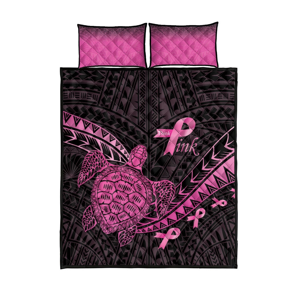 Breast Cancer Awareness Quilt Bed Set Pink Ribbon Turtle Polynesian Pattern Black LT22 - Polynesian Pride