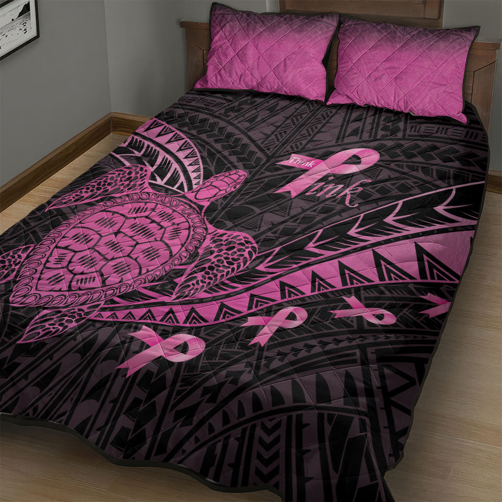 Breast Cancer Awareness Quilt Bed Set Pink Ribbon Turtle Polynesian Pattern Black LT22 - Polynesian Pride