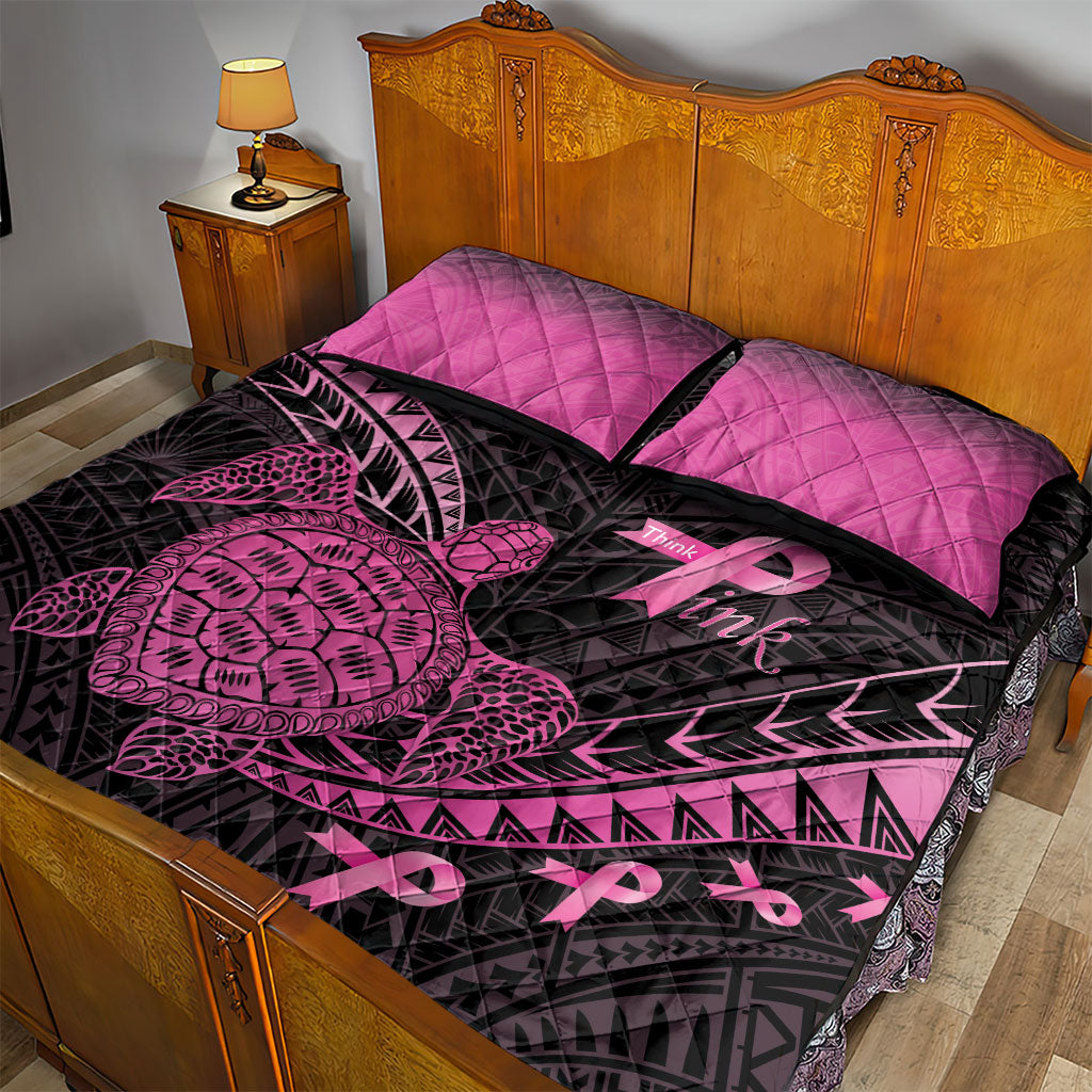 Breast Cancer Awareness Quilt Bed Set Pink Ribbon Turtle Polynesian Pattern Black LT22 - Polynesian Pride