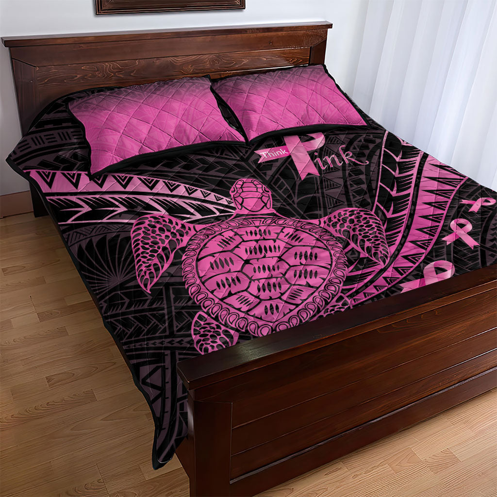 Breast Cancer Awareness Quilt Bed Set Pink Ribbon Turtle Polynesian Pattern Black LT22 - Polynesian Pride