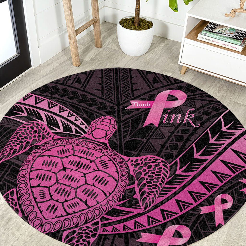 Breast Cancer Awareness Round Carpet Pink Ribbon Turtle Polynesian Pattern Black LT22 Pink - Polynesian Pride