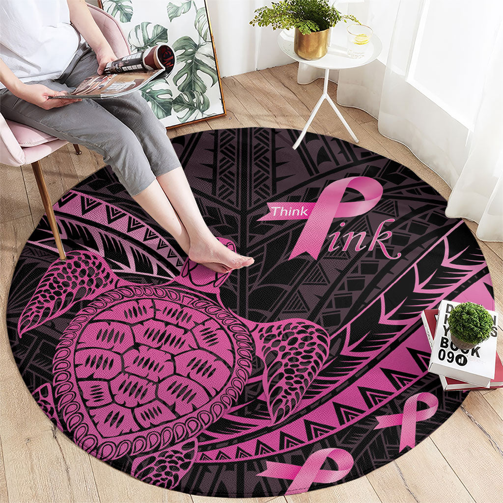 Breast Cancer Awareness Round Carpet Pink Ribbon Turtle Polynesian Pattern Black LT22 - Polynesian Pride