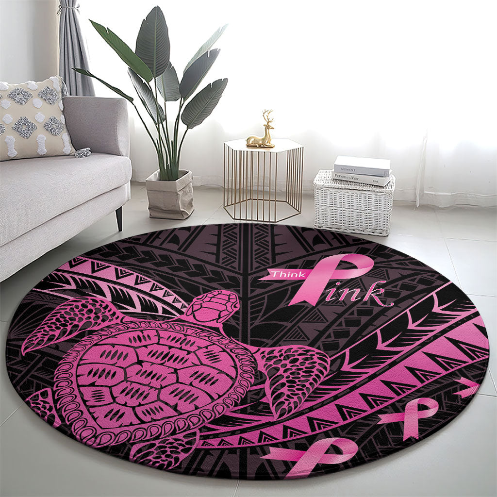 Breast Cancer Awareness Round Carpet Pink Ribbon Turtle Polynesian Pattern Black LT22 - Polynesian Pride
