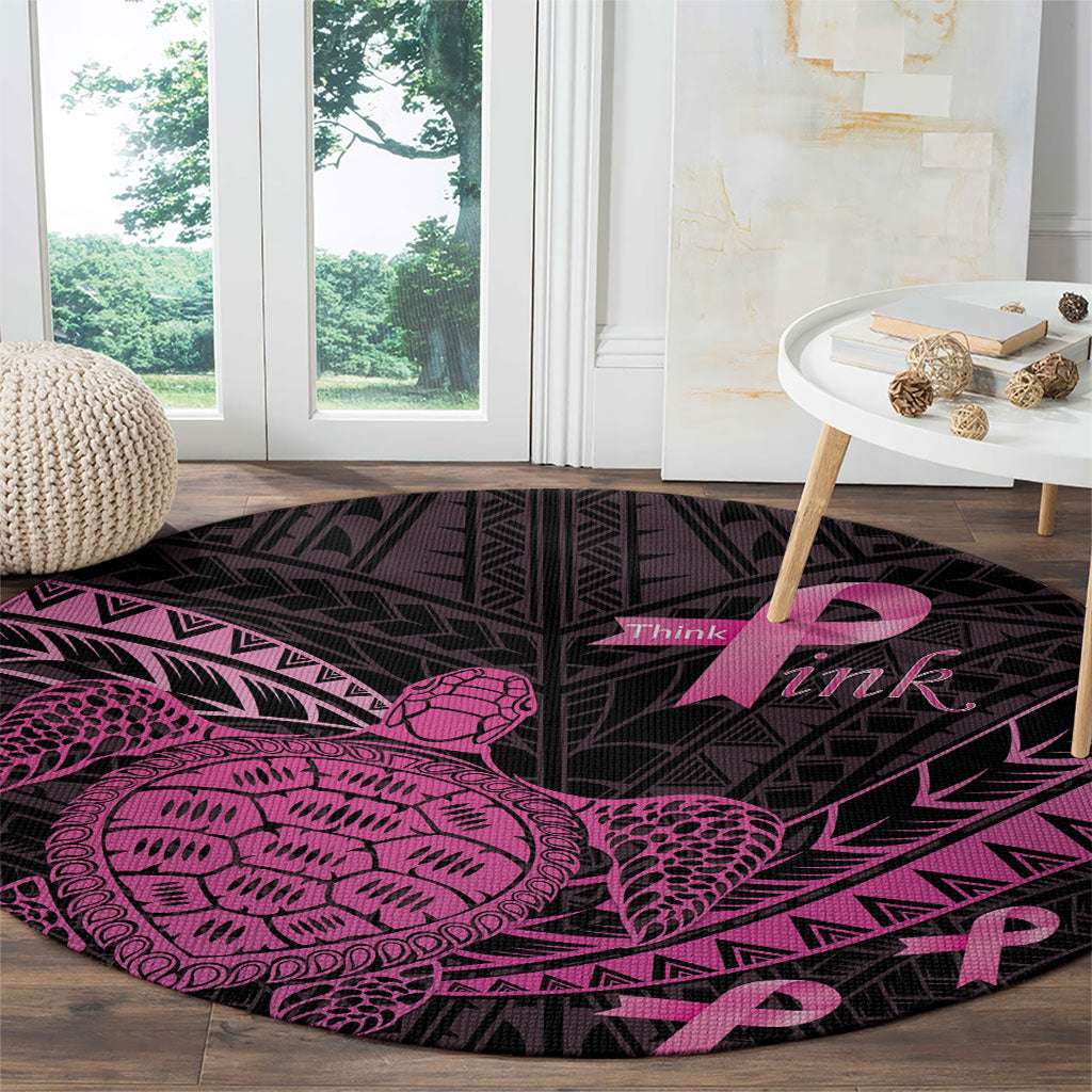 Breast Cancer Awareness Round Carpet Pink Ribbon Turtle Polynesian Pattern Black LT22 - Polynesian Pride