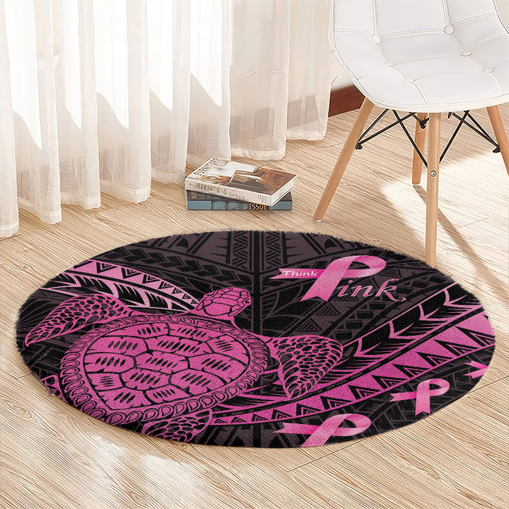 Breast Cancer Awareness Round Carpet Pink Ribbon Turtle Polynesian Pattern Black LT22 - Polynesian Pride