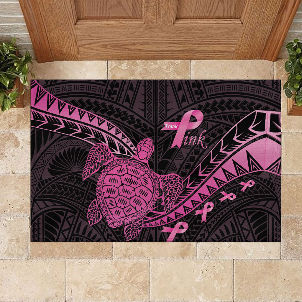 Breast Cancer Awareness Rubber Doormat Pink Ribbon Turtle Polynesian Pattern Black LT22 Pink - Polynesian Pride