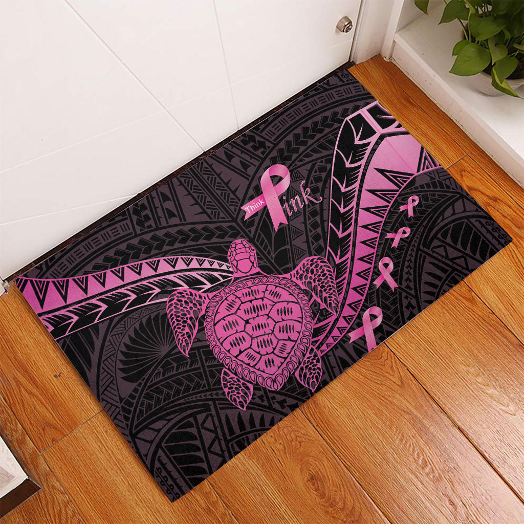 Breast Cancer Awareness Rubber Doormat Pink Ribbon Turtle Polynesian Pattern Black LT22 - Polynesian Pride