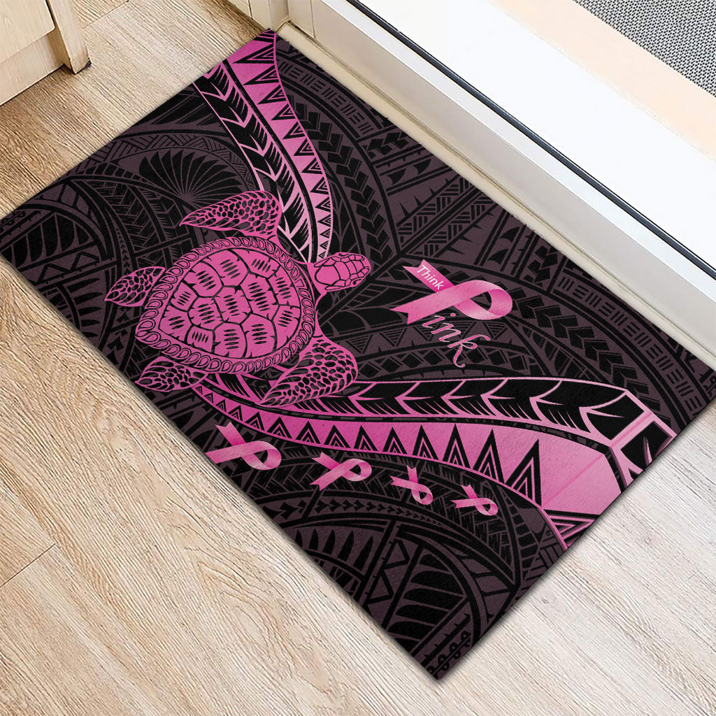 Breast Cancer Awareness Rubber Doormat Pink Ribbon Turtle Polynesian Pattern Black LT22 - Polynesian Pride