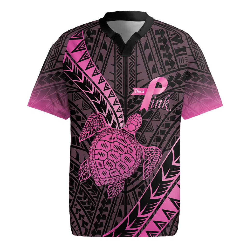 Breast Cancer Awareness Personalised Rugby Jersey Pink Ribbon Turtle Polynesian Pattern Black LT22 Pink - Polynesian Pride