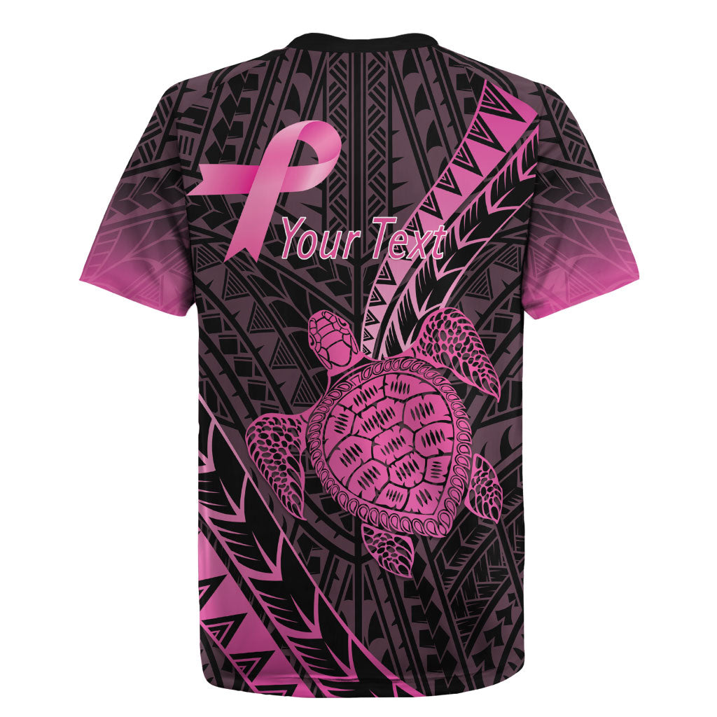 Breast Cancer Awareness Personalised Rugby Jersey Pink Ribbon Turtle Polynesian Pattern Black LT22 - Polynesian Pride