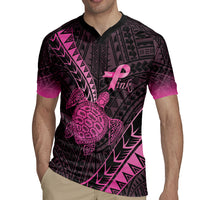 Breast Cancer Awareness Personalised Rugby Jersey Pink Ribbon Turtle Polynesian Pattern Black LT22 - Polynesian Pride