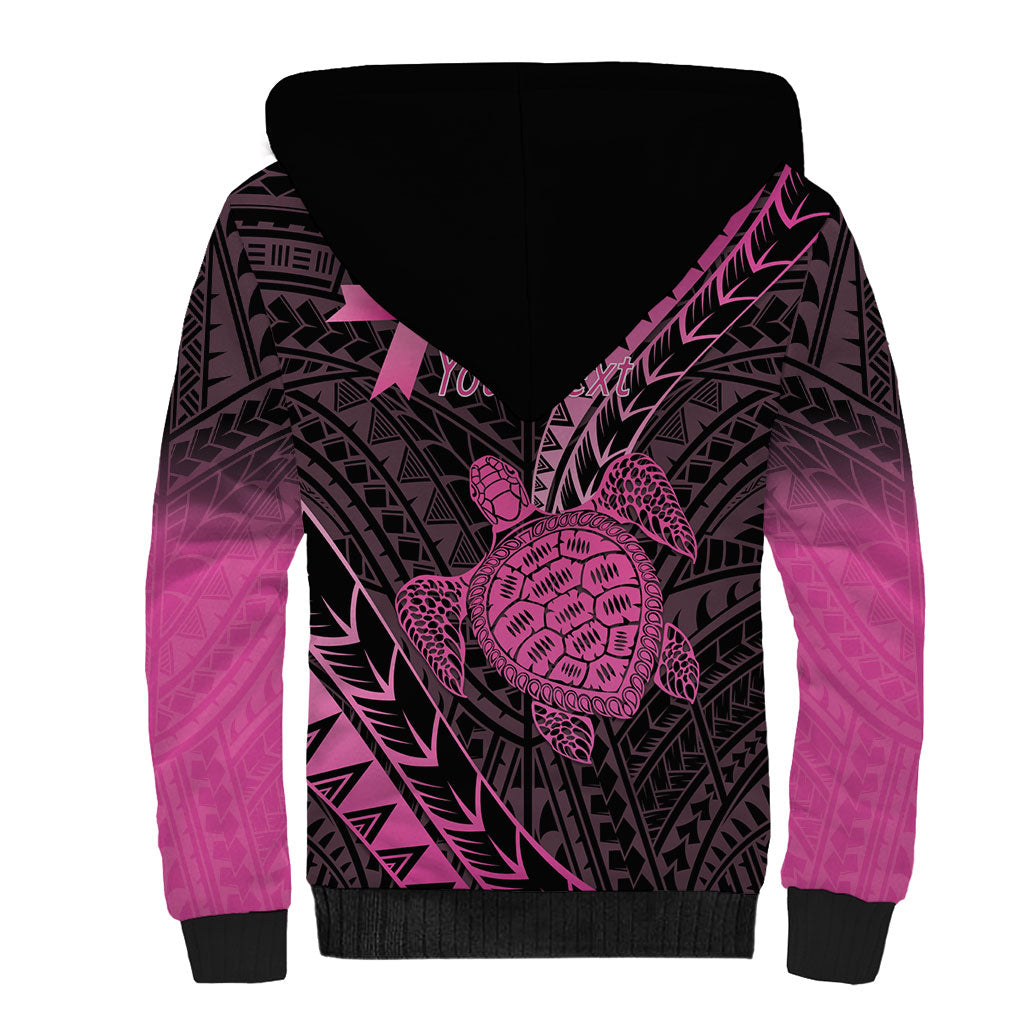 Breast Cancer Awareness Personalised Sherpa Hoodie Pink Ribbon Turtle Polynesian Pattern Black LT22 - Polynesian Pride