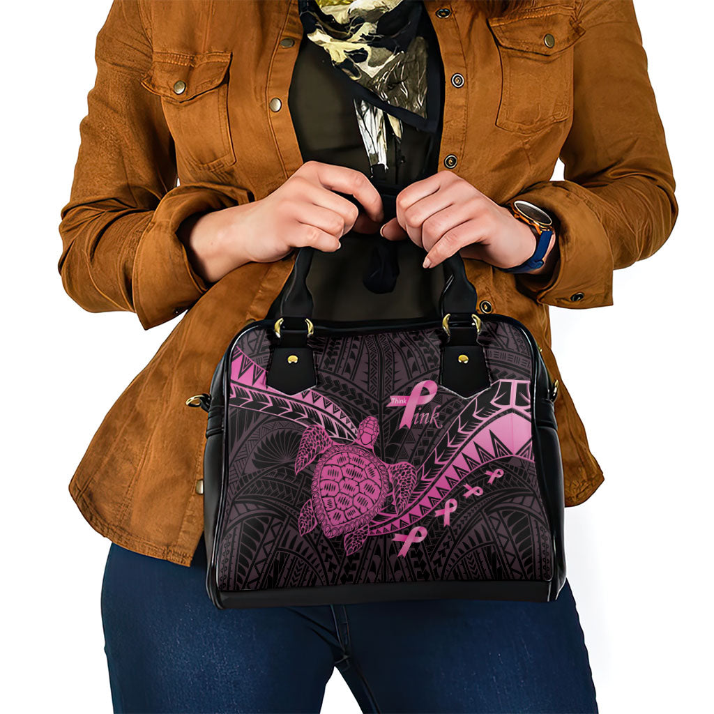 Breast Cancer Awareness Shoulder Handbag Pink Ribbon Turtle Polynesian Pattern Black LT22 - Polynesian Pride