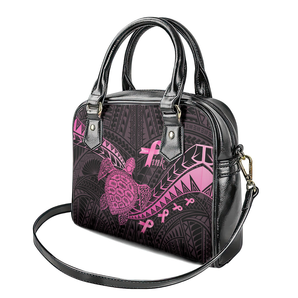 Breast Cancer Awareness Shoulder Handbag Pink Ribbon Turtle Polynesian Pattern Black LT22 - Polynesian Pride