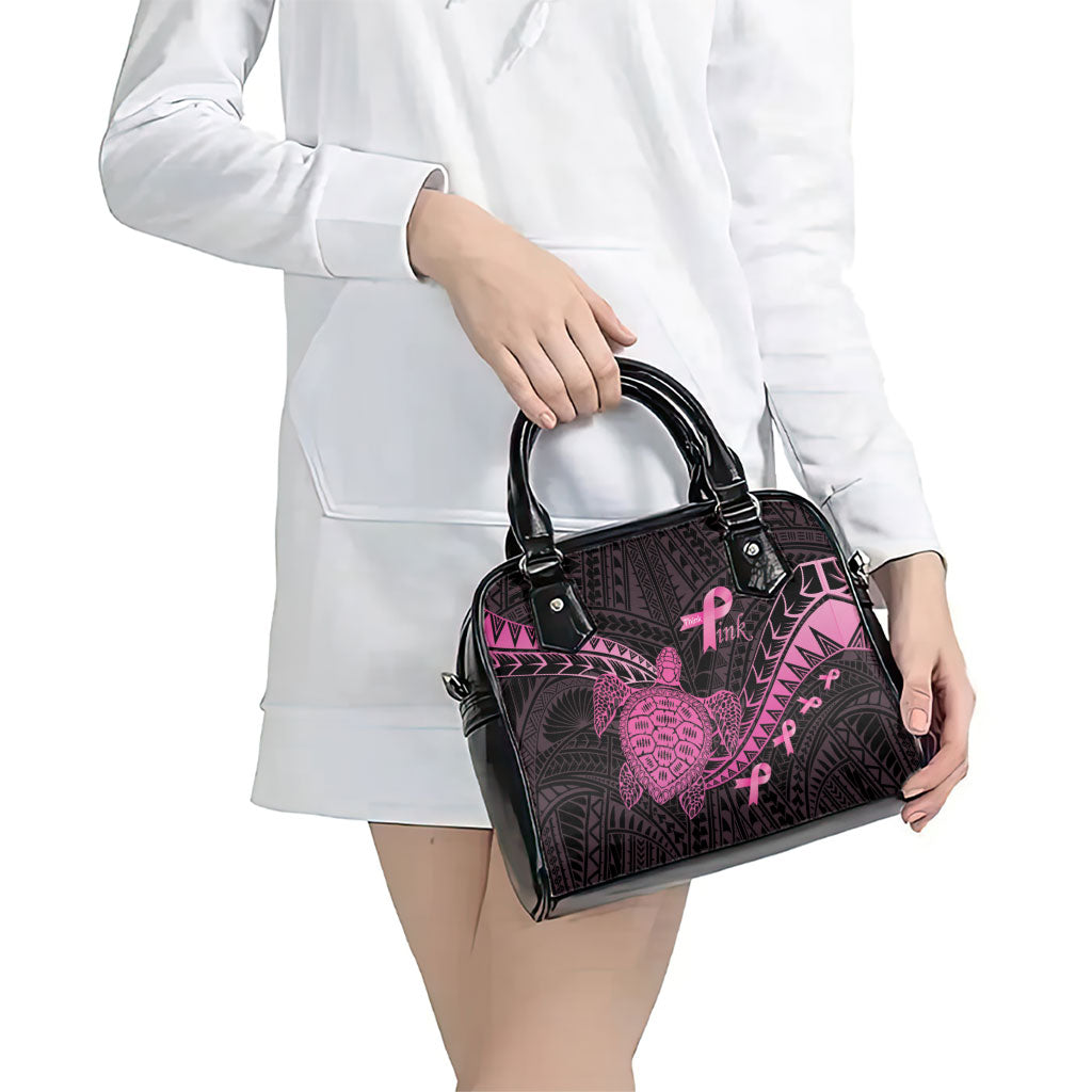 Breast Cancer Awareness Shoulder Handbag Pink Ribbon Turtle Polynesian Pattern Black LT22 - Polynesian Pride