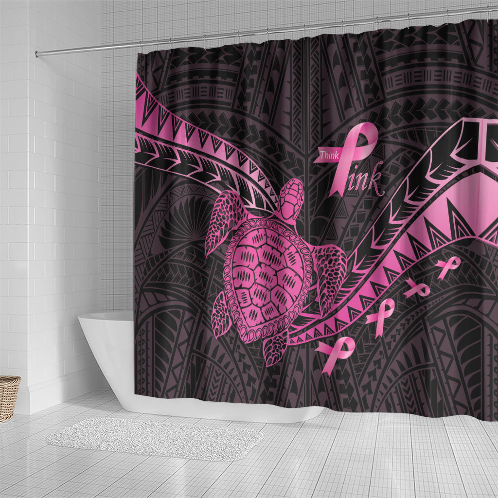 Breast Cancer Awareness Shower Curtain Pink Ribbon Turtle Polynesian Pattern Black LT22 - Polynesian Pride