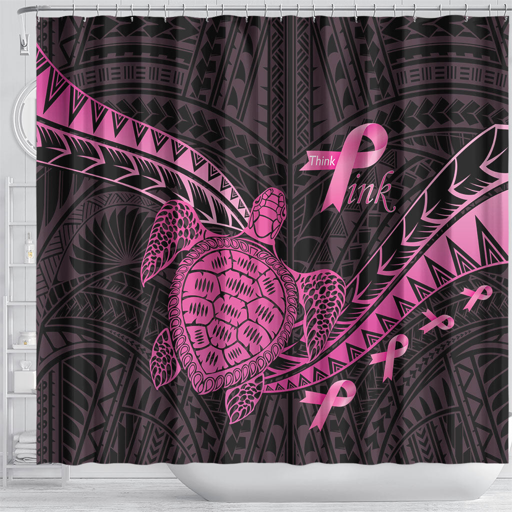 Breast Cancer Awareness Shower Curtain Pink Ribbon Turtle Polynesian Pattern Black LT22 - Polynesian Pride