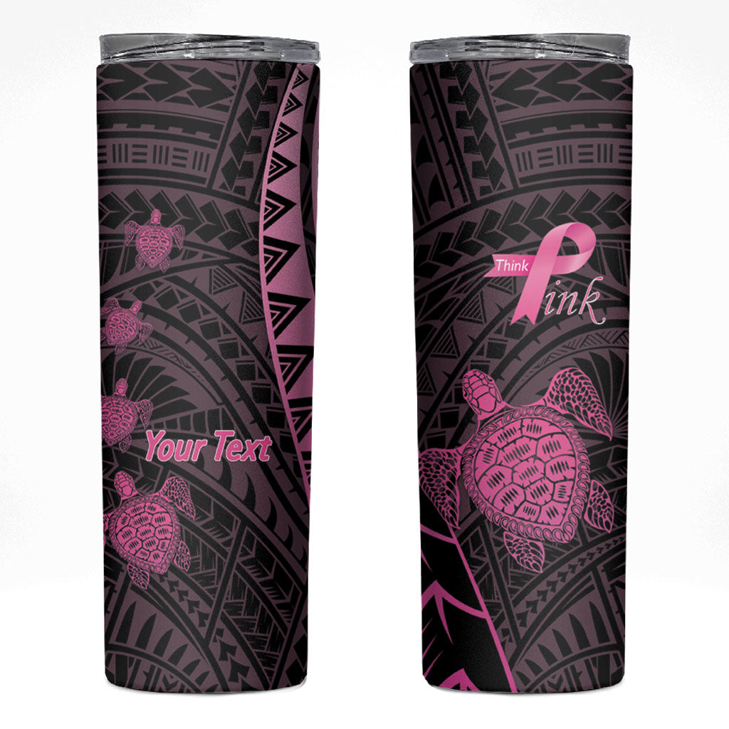 Breast Cancer Awareness Personalised Skinny Tumbler Pink Ribbon Turtle Polynesian Pattern Black LT22 Pink - Polynesian Pride