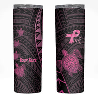 Breast Cancer Awareness Personalised Skinny Tumbler Pink Ribbon Turtle Polynesian Pattern Black LT22 Pink - Polynesian Pride