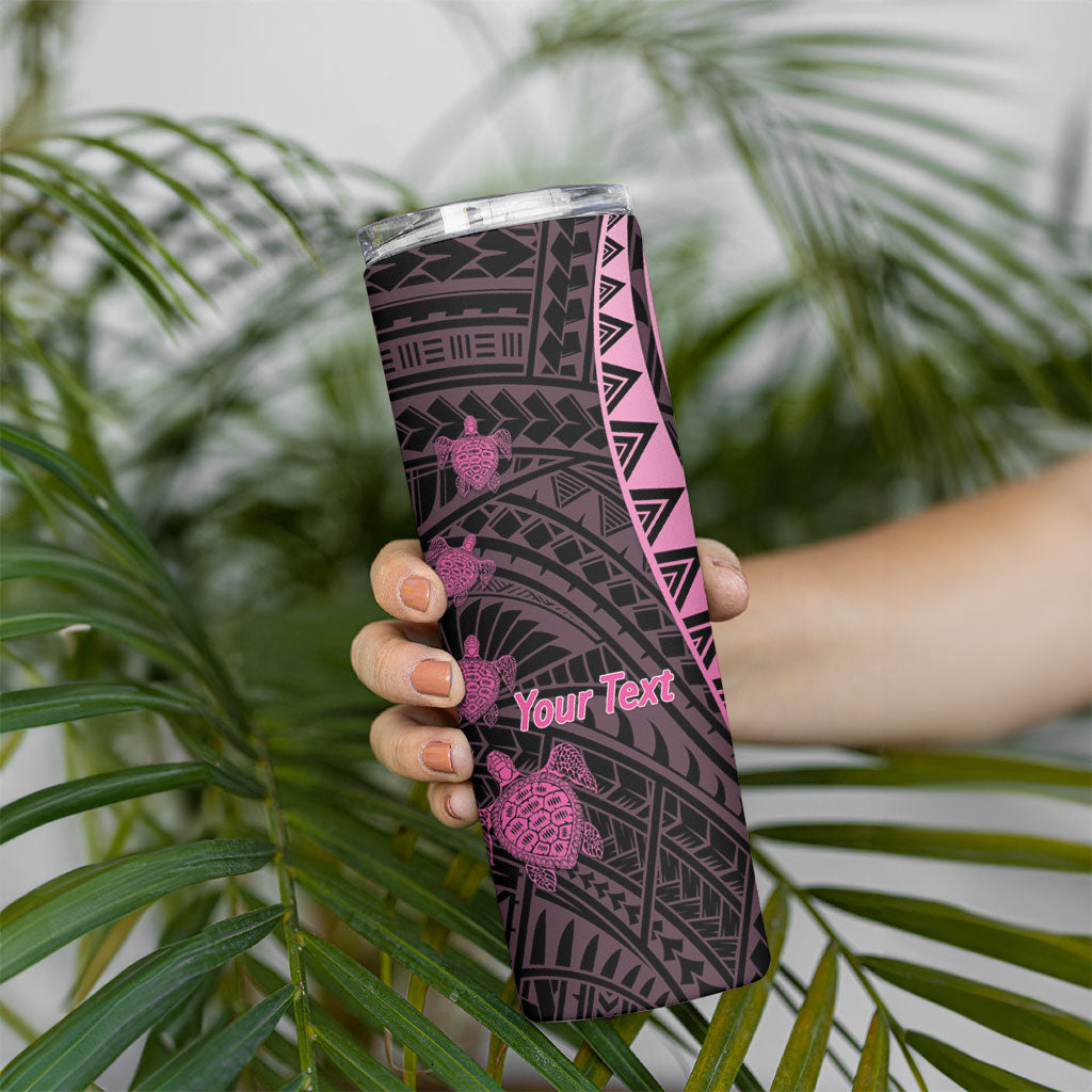 Breast Cancer Awareness Personalised Skinny Tumbler Pink Ribbon Turtle Polynesian Pattern Black LT22 - Polynesian Pride