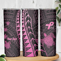 Breast Cancer Awareness Personalised Skinny Tumbler Pink Ribbon Turtle Polynesian Pattern Black LT22 - Polynesian Pride