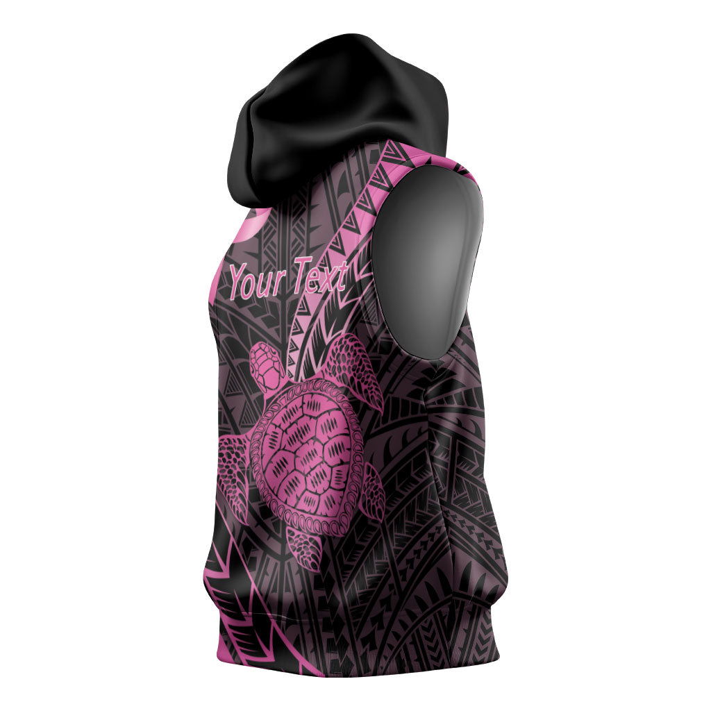 Breast Cancer Awareness Personalised Sleeveless Hoodie Pink Ribbon Turtle Polynesian Pattern Black LT22 - Polynesian Pride