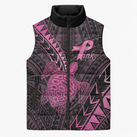 Breast Cancer Awareness Personalised Sleeveless Puffer Jacket Pink Ribbon Turtle Polynesian Pattern Black LT22 Unisex Pink - Polynesian Pride