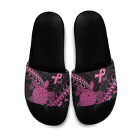 Breast Cancer Awareness Slide Sandals Pink Ribbon Turtle Polynesian Pattern Black LT22 Pink - Polynesian Pride