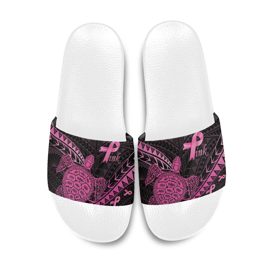Breast Cancer Awareness Slide Sandals Pink Ribbon Turtle Polynesian Pattern Black LT22 Pink - Polynesian Pride