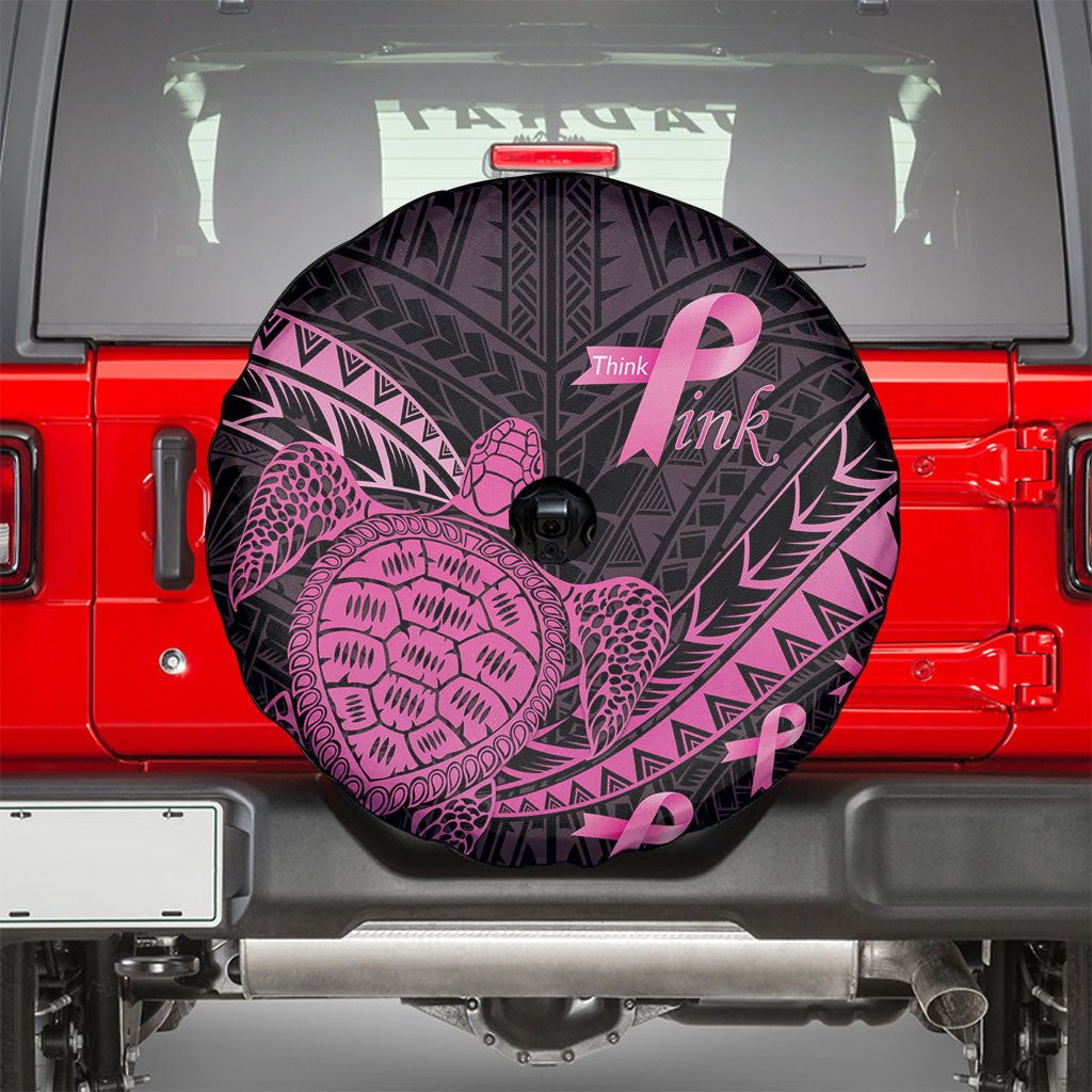 Breast Cancer Awareness Spare Tire Cover Pink Ribbon Turtle Polynesian Pattern Black LT22 - Polynesian Pride