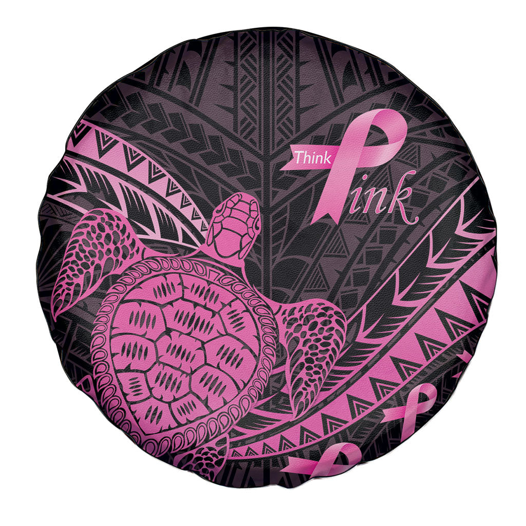 Breast Cancer Awareness Spare Tire Cover Pink Ribbon Turtle Polynesian Pattern Black LT22 - Polynesian Pride