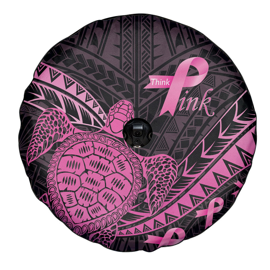 Breast Cancer Awareness Spare Tire Cover Pink Ribbon Turtle Polynesian Pattern Black LT22 - Polynesian Pride