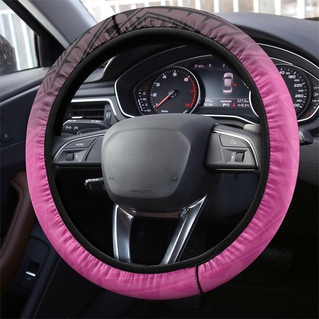 Breast Cancer Awareness Steering Wheel Cover Pink Ribbon Turtle Polynesian Pattern Black LT22 - Polynesian Pride