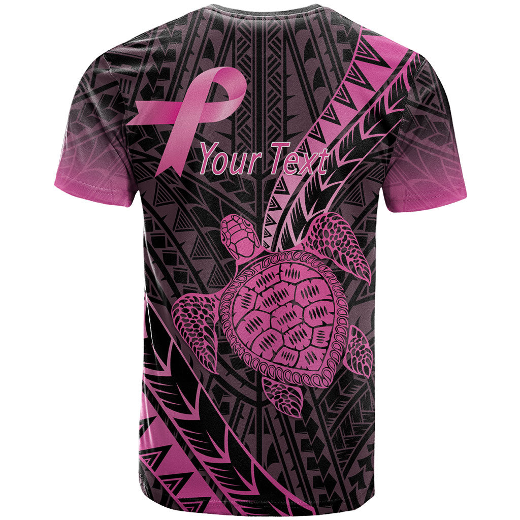 Breast Cancer Awareness Personalised T Shirt Pink Ribbon Turtle Polynesian Pattern Black LT22 - Polynesian Pride