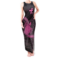Breast Cancer Awareness Personalised Tank Maxi Dress Pink Ribbon Turtle Polynesian Pattern Black LT22 Women Pink - Polynesian Pride