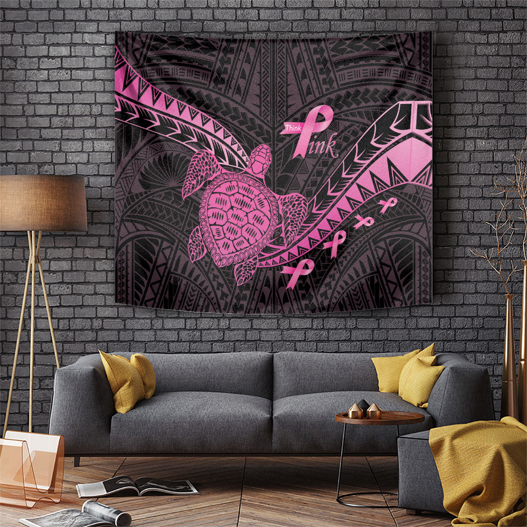 Breast Cancer Awareness Tapestry Pink Ribbon Turtle Polynesian Pattern Black LT22 Pink - Polynesian Pride