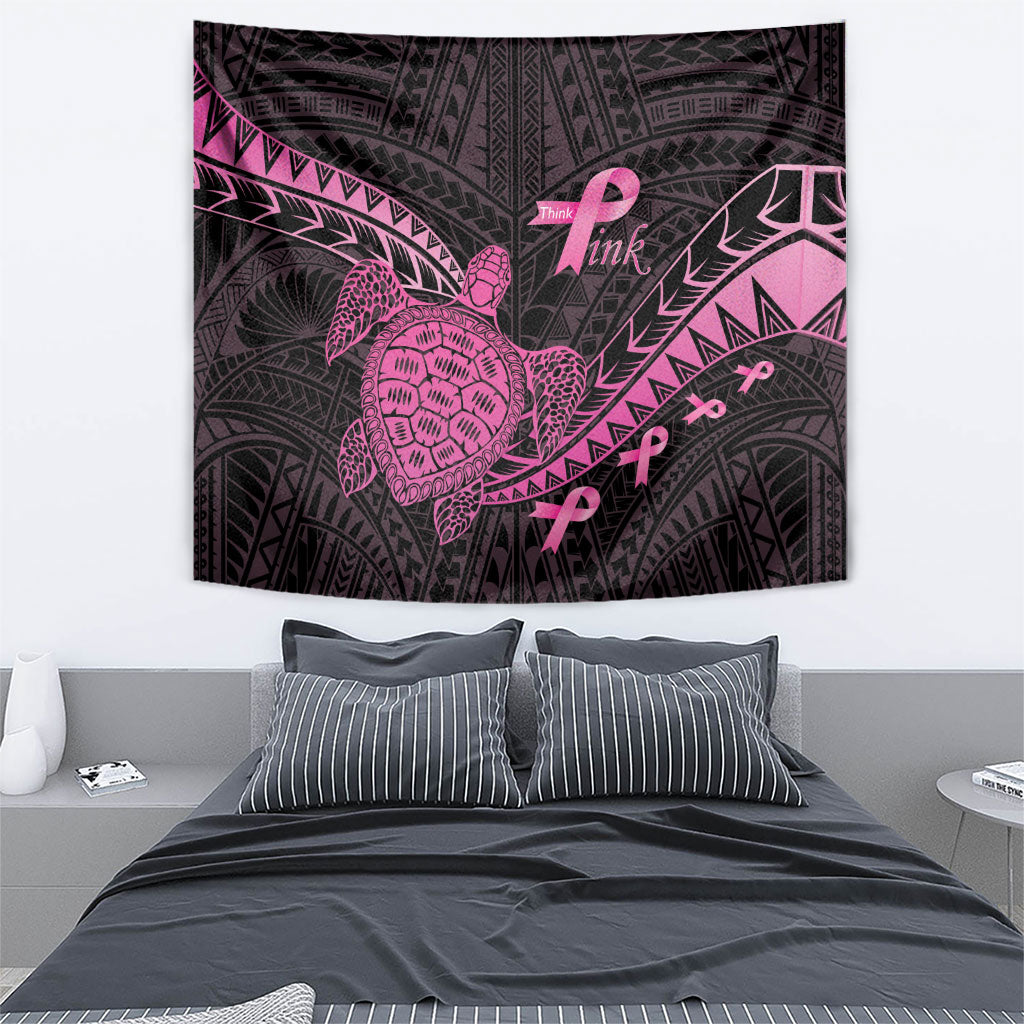 Breast Cancer Awareness Tapestry Pink Ribbon Turtle Polynesian Pattern Black LT22 - Polynesian Pride