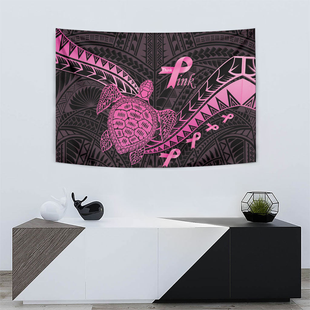 Breast Cancer Awareness Tapestry Pink Ribbon Turtle Polynesian Pattern Black LT22 - Polynesian Pride