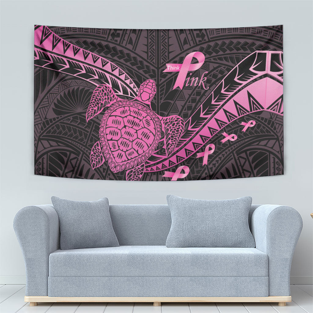 Breast Cancer Awareness Tapestry Pink Ribbon Turtle Polynesian Pattern Black LT22 - Polynesian Pride