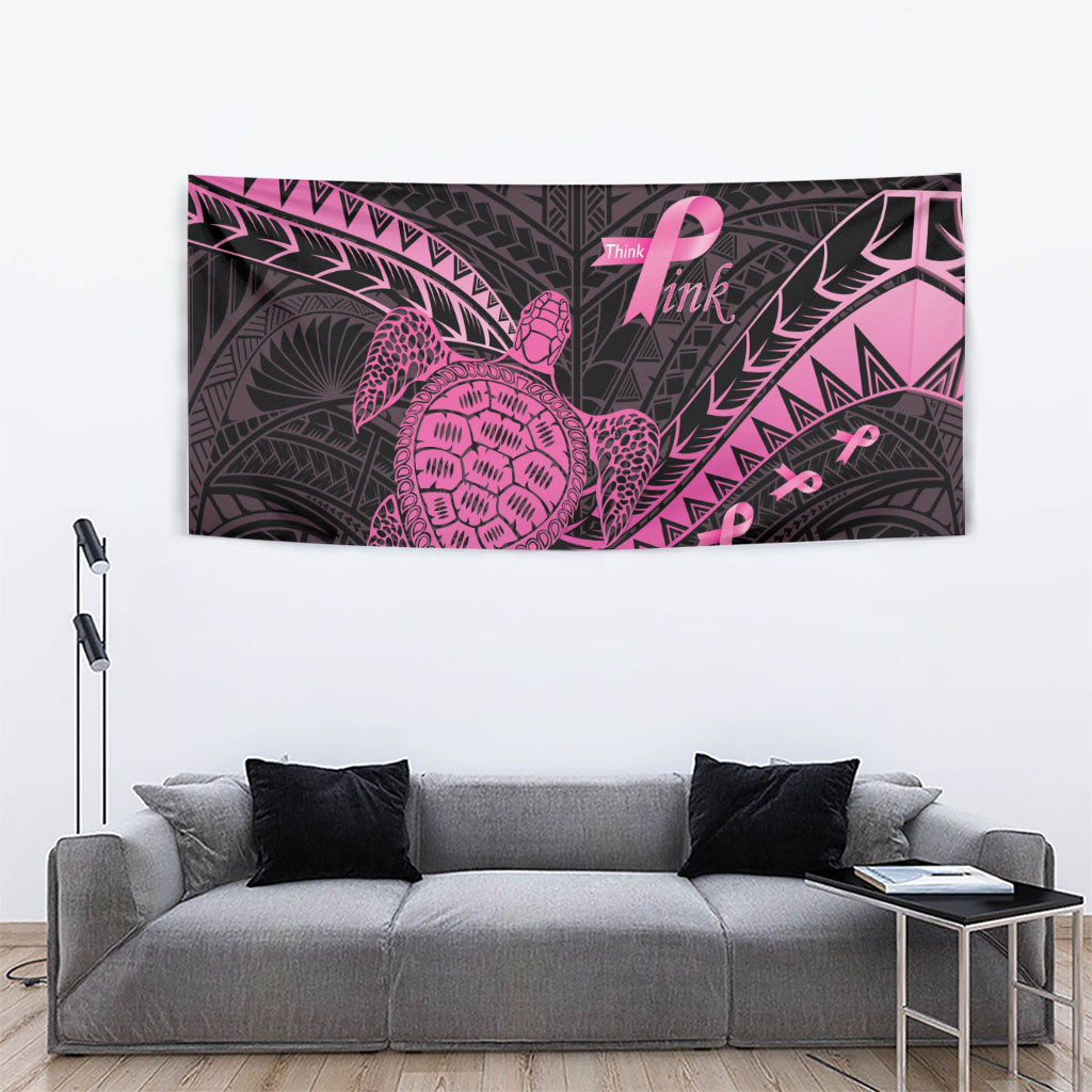 Breast Cancer Awareness Tapestry Pink Ribbon Turtle Polynesian Pattern Black LT22 - Polynesian Pride