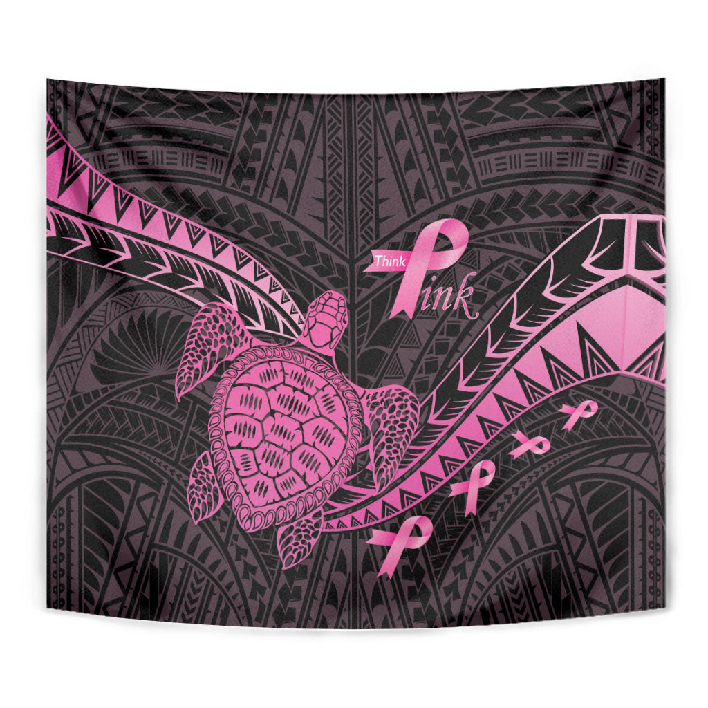 Breast Cancer Awareness Tapestry Pink Ribbon Turtle Polynesian Pattern Black LT22 - Polynesian Pride