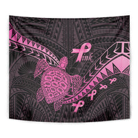 Breast Cancer Awareness Tapestry Pink Ribbon Turtle Polynesian Pattern Black LT22 - Polynesian Pride
