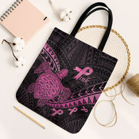 Breast Cancer Awareness Tote Bag Pink Ribbon Turtle Polynesian Pattern Black LT22 Black Strap One Size Pink - Polynesian Pride